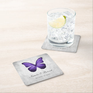Posavasos Cuadrado De Papel Boda de mariposa morada