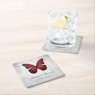 Posavasos Cuadrado De Papel Boda de mariposa roja