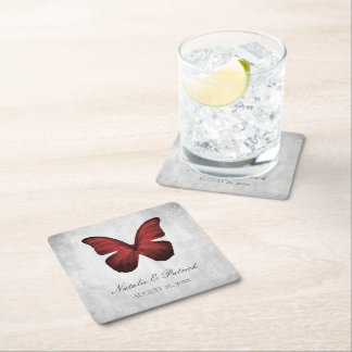 Posavasos Cuadrado De Papel Boda de mariposa roja