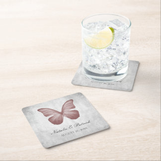 Posavasos Cuadrado De Papel Boda de mariposa rosa