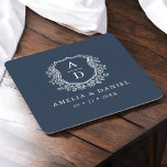 Posavasos Cuadrado De Papel Boda de Monograma Azul de la Marina Escudo Floral<br><div class="desc">Eleva tu decoración boda con nuestra Boda Monograma Azul de la Marina Escudo Floral elegante Papel cuadrado. Con un fondo azul marino profundo, un escudo floral clásico y un monograma personalizado, esta montaña ofrece una mezcla atemporal de sofisticación y encanto. Ideal para las horas de coctel, recepciones o duchas de...</div>