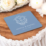 Posavasos Cuadrado De Papel Boda de Monograma Floral Azul Dusty Escudo Moderno<br><div class="desc">Añada un toque elegante a su celebración con la escayola de papel cuadrada del Escudo Monograma Moderno. Con un sofisticado diseño de escudo de monograma, estas galerías son perfectas para bodas, fiestas de compromiso o duchas de novias. La elegante forma cuadrada y el papel absorbente de alta calidad protegen las...</div>