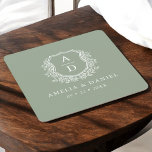Posavasos Cuadrado De Papel Boda de Monograma Verde Sabio Escudo Floral Elegan<br><div class="desc">Trae elegancia natural a su evento con nuestro Sage Green Monogram Boda Floral Escudo Elegante Papel Cuadrado. Con un suave fondo verde sabio, un intrincado escudo floral y un refinado monograma, esta montaña combina perfectamente el encanto clásico con la simplicidad moderna. Ideal para las horas de coctel, recepciones o duchas...</div>