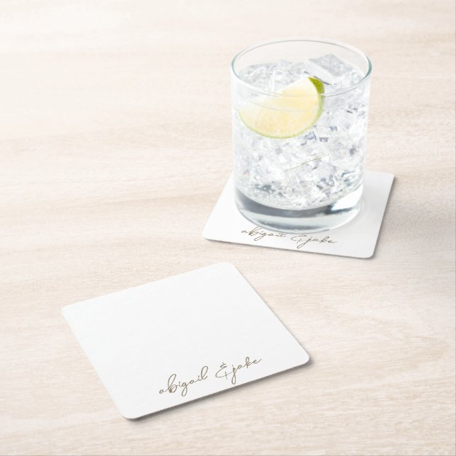 Posavasos Cuadrado De Papel Boda de nombres de guiones dorados sencillamente m (In situ)