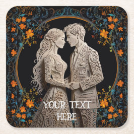 Posavasos Cuadrado De Papel Boda de novias y novias personalizado