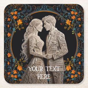 Posavasos Cuadrado De Papel Boda de novias y novias personalizado