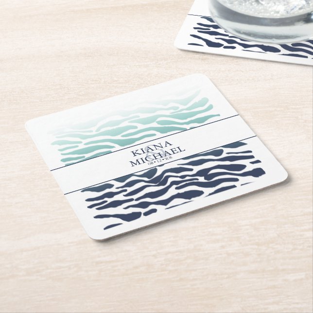Posavasos Cuadrado De Papel Boda de onda azul ID836 (En perspectiva)