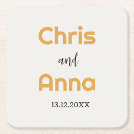 Posavasos Cuadrado De Papel Boda de oro elegante