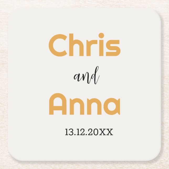 Posavasos Cuadrado De Papel Boda de oro elegante (Anverso)