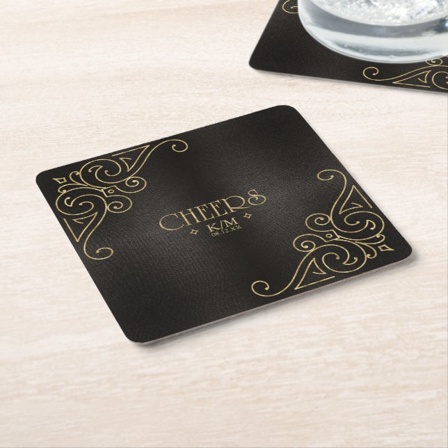 Posavasos Cuadrado De Papel Boda de oro fino filigrí Cheers ID871 (En perspectiva)