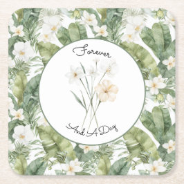 Posavasos Cuadrado De Papel Boda de Orquídeas Blancas Hojas Verdes Tropicales