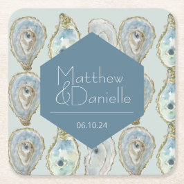 Posavasos Cuadrado De Papel Boda de ostiones de color agua