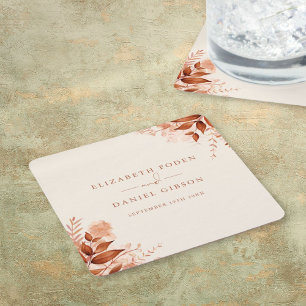 Posavasos Cuadrado De Papel Boda de Otoño Floral Rústica
