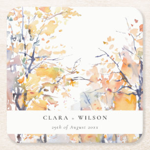 Posavasos Cuadrado De Papel Boda de paisajes de otoño de otoño ruidoso pastel