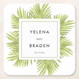 Posavasos Cuadrado De Papel Boda de palmera tropical