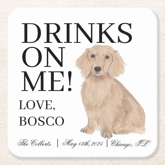Posavasos Cuadrado De Papel Boda de Perro Dachshund rojo inglés (Anverso)