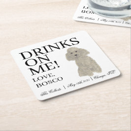 Posavasos Cuadrado De Papel Boda de perro de caniche gris plateado personaliza