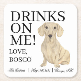 Posavasos Cuadrado De Papel Boda de perro de Dachshund con crema suave
