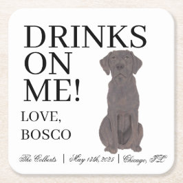 Posavasos Cuadrado De Papel Boda de Perro Labrador Chocolate Personalizado