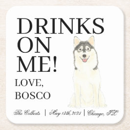 Posavasos Cuadrado De Papel Boda de perro Pomsky personalizado