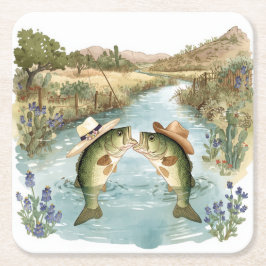 Posavasos Cuadrado De Papel Boda de Pesca en Texas