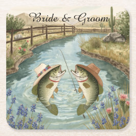 Posavasos Cuadrado De Papel Boda de Pesca en Texas