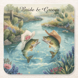 Posavasos Cuadrado De Papel Boda de Pesca en Texas