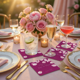 Posavasos Cuadrado De Papel Boda de Pétalos Rosados Románticos