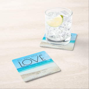 Posavasos Cuadrado De Papel Boda de playa de destino