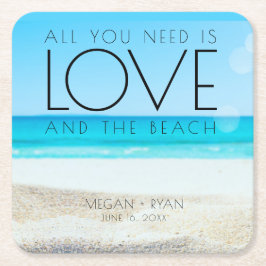 Posavasos Cuadrado De Papel Boda de playa de destino