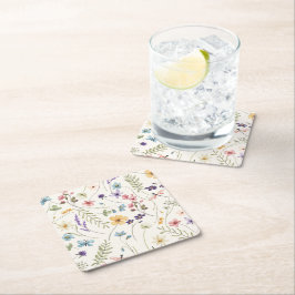 Posavasos Cuadrado De Papel Boda de pradera de flores silvestres caprichosas