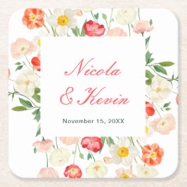 Posavasos Cuadrado De Papel Boda de primavera con tulipanes y narcisos