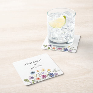 Posavasos Cuadrado De Papel Boda de primavera de flores silvestres elegantes p