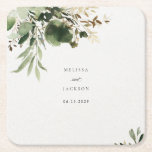 Posavasos Cuadrado De Papel Boda de ramas verdes<br><div class="desc">Diseño de ramas verdes y fondo cremoso Boda - Perfecto para todos los amantes de la vegetación para su tema principal boda</div>