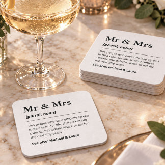 Posavasos Cuadrado De Papel Boda de recién casados personalizada Mr Mrs Recepc