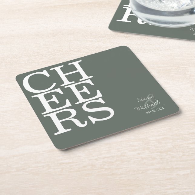 Posavasos Cuadrado De Papel Boda de Reflexiones Cheers Sage Green ID774 (En perspectiva)