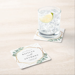 Posavasos Cuadrado De Papel Boda de Relieve metalizado dorado geométrico Eucal