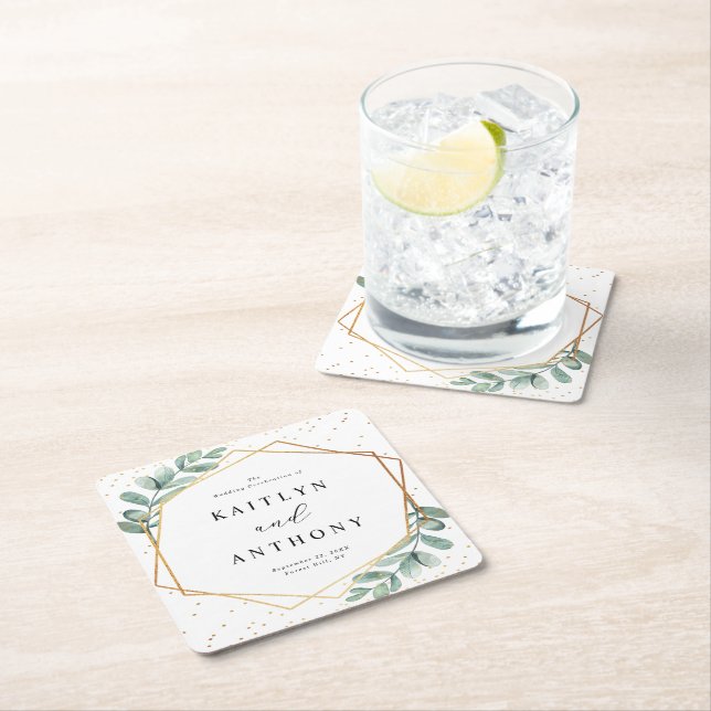 Posavasos Cuadrado De Papel Boda de Relieve metalizado dorado geométrico Eucal (In situ)