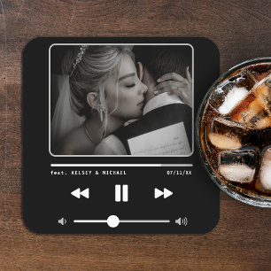 Posavasos Cuadrado De Papel Boda de reproductor MP3 de música negro