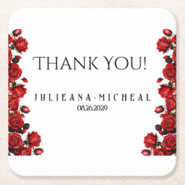 Posavasos Cuadrado De Papel Boda de rosa rojo
