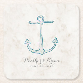 Posavasos Cuadrado De Papel Boda de Royal Blue Rustic Anchor