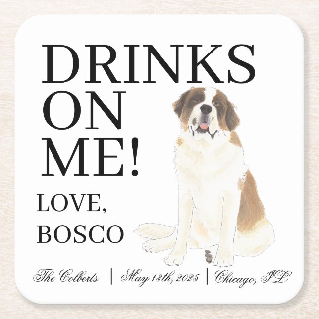 Posavasos Cuadrado De Papel Boda de San Bernardo Personalizado (Anverso)