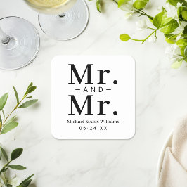 Posavasos Cuadrado De Papel Boda de Sr y Sr Negro y Blanco