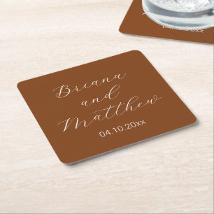 Posavasos Cuadrado De Papel Boda de Terracotta con guión minimalista