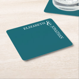 Posavasos Cuadrado De Papel Boda de tipografía moderna Verde azulada oscura