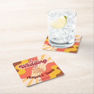 Posavasos Cuadrado De Papel Boda de Vintage Retro Vibes