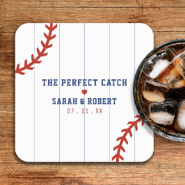 Posavasos Cuadrado De Papel Boda del Beisbol Softball Sport Heart Pinstripe