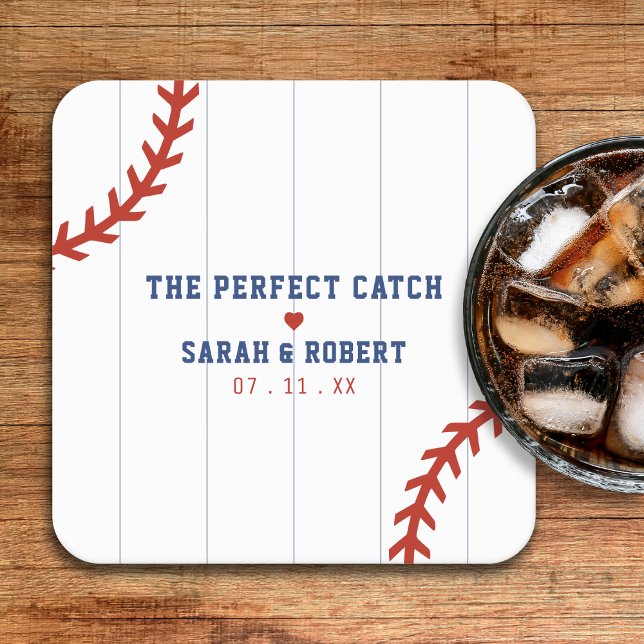 Posavasos Cuadrado De Papel Boda del Beisbol Softball Sport Heart Pinstripe (Baseball Softball Sport Heart Pinstripe Wedding Square Paper Coaster
)