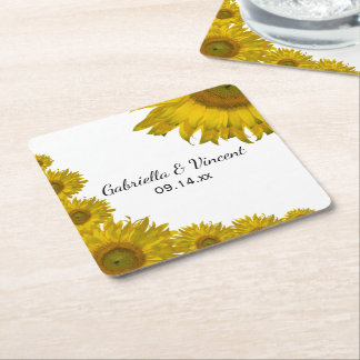 Posavasos Cuadrado De Papel Boda del borde del girasol amarillo