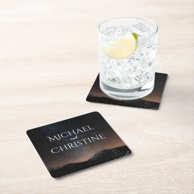 Posavasos Cuadrado De Papel Boda del cielo nocturno bajo las estrellas (In situ)